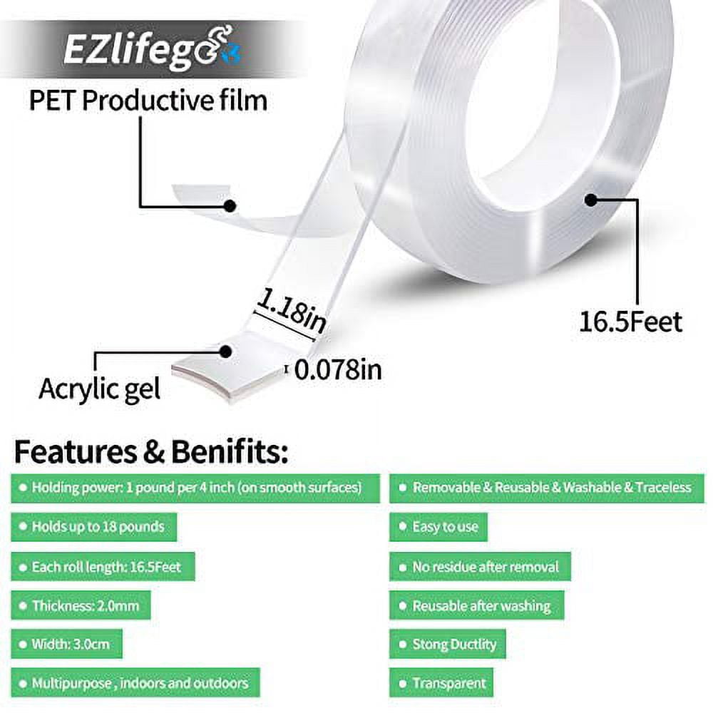 EZlifego Heavy Duty Double Sided Mounting Tapes, Transparent