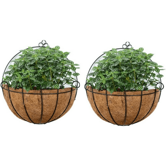 2 Pcs 14 Inch Hanging Planters for Indoor Wall Planter Pots with Coconut Liners Wire Large Garden Artificial Faux Flowers Basket for Summer Outdoor Outside Fence Decoration