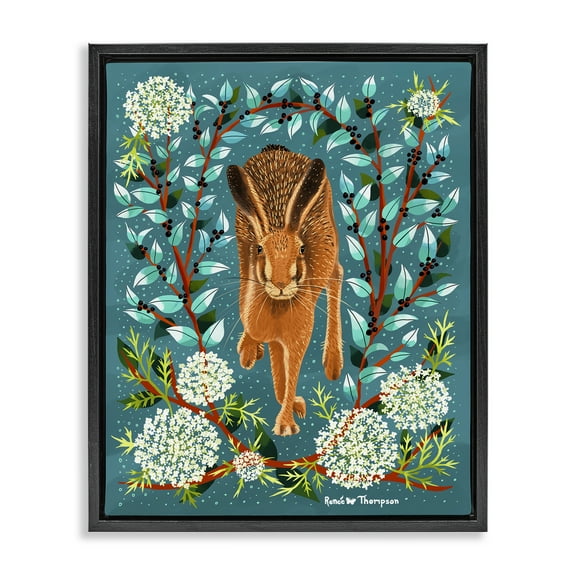 Stupell Industries Hare & Huckleberries Animals Painting Black Floater Framed Canvas Art Print Wall Art, 17 x 21