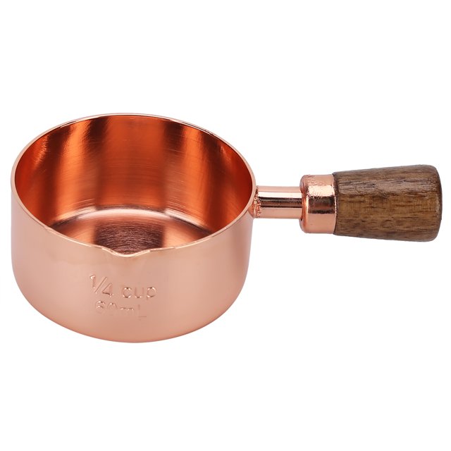 Rose Gold Stainless Steel Sauce Pan with Wooden Handle, Multifunctional Condiment Cup for Kitchen, Refrigerator, and Dishwasher, Durable and Easy to Clean