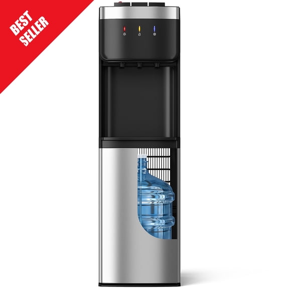 Patiosunny Bottom-Loading Water Dispenser, 3 Temperatures (Hot, Room and Cold), Child Safety Lock, LED Display with Water Shortage Alert, Pebble Black