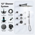 thumbnail image 5 of EVERSTEIN Thermostatic 12 inch Shower System Wall Mount Rain Shower Head CUPC 2.5 GPM Shower Faucet Set with Valve 6 pcs Side Body Jets High Pressure 2 Functions Handheld Spray Matte Black, 5 of 11