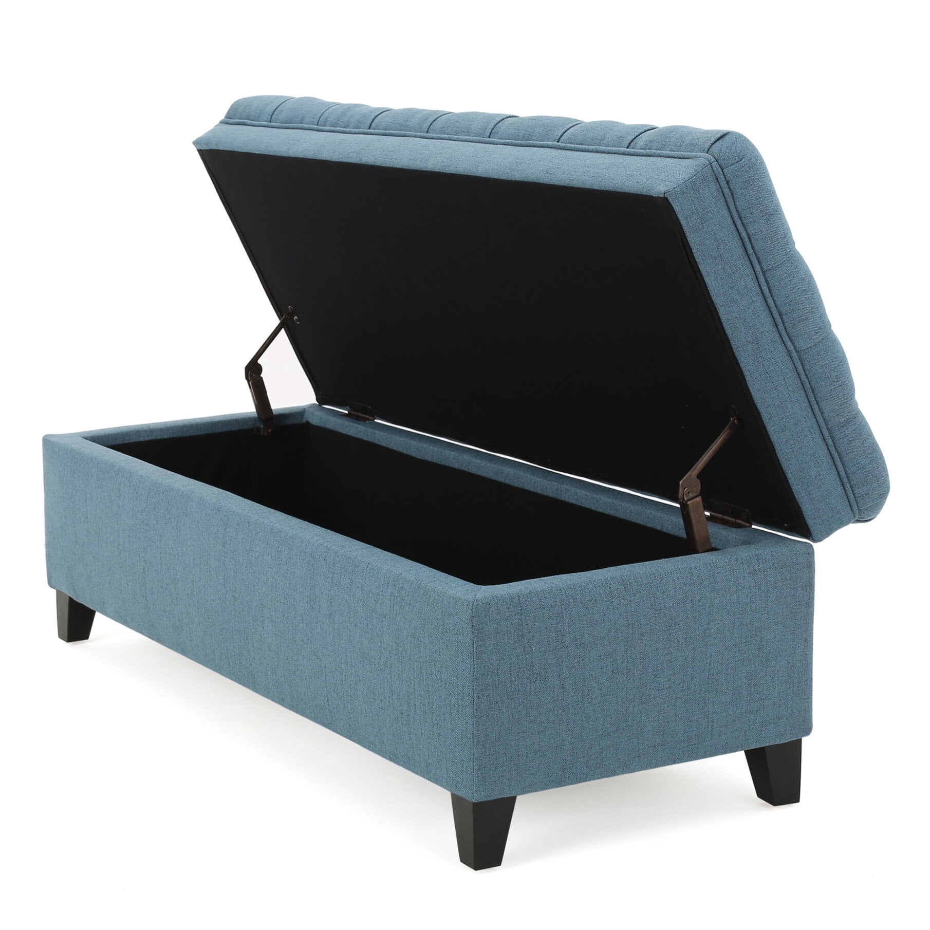 50" Storage Ottoman, Storage Ottoman Bench with Wooden Legs and Safety Hinge, Tufted Entryway Bedroom Bench, Holds up to 330 lb, for Living Room, Bedroom, Dark Blue