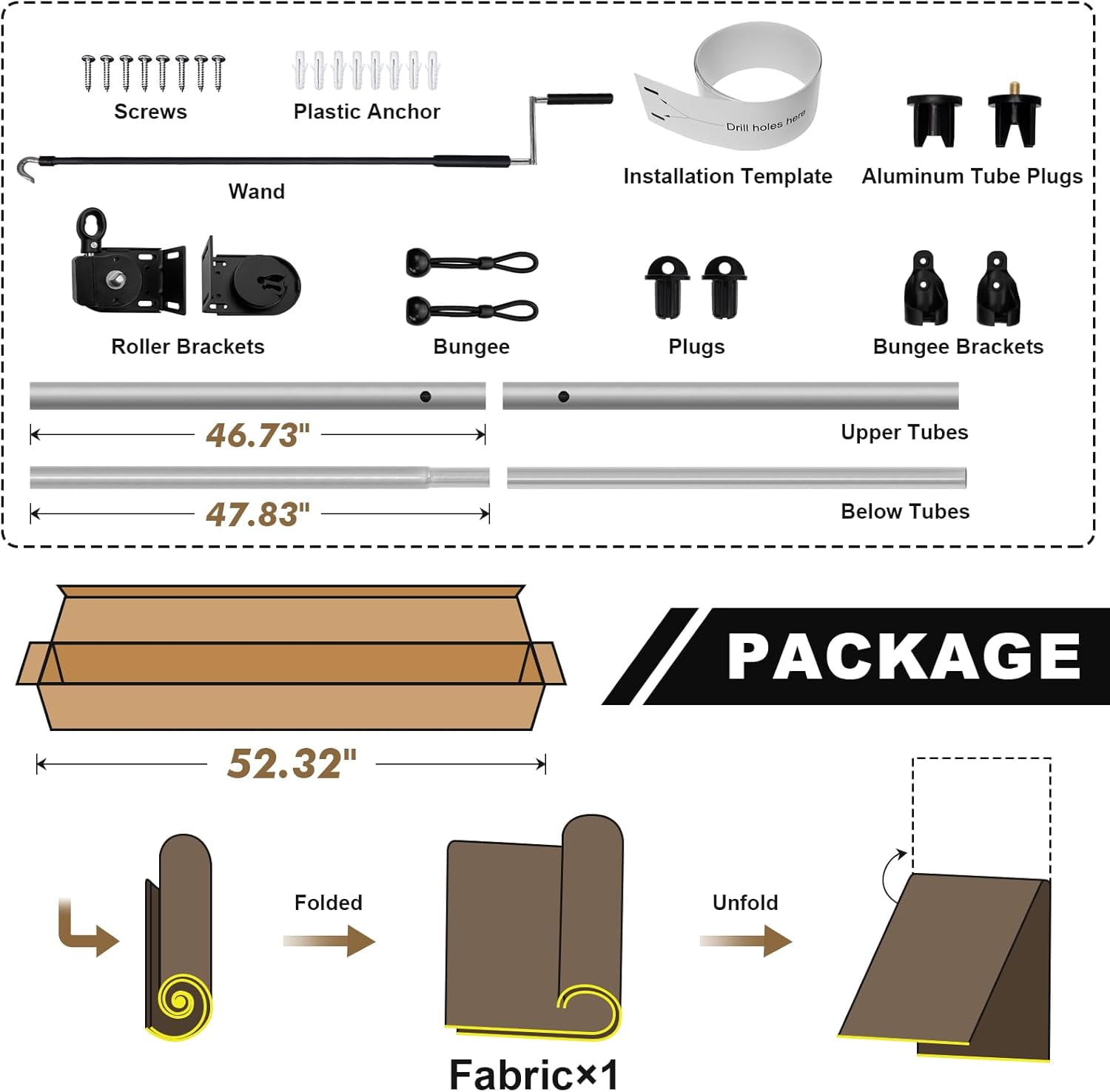NAWAY 6'W x 6'H Cordless Outdoor Roller Shades,220 GSM HDPE Fabric,90% UV Protection Exterior Roll up Blinds for Porch,Gazebo,Balcony,Coffee Brown