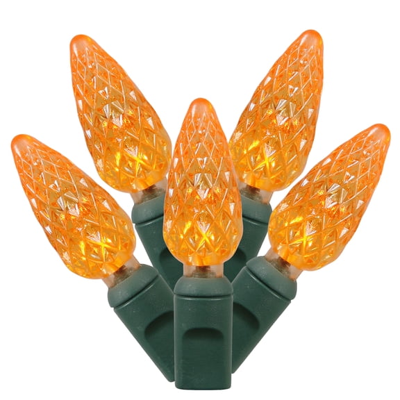 Vickerman 200 Orange C6 LED Light on Green Wire, 100' Christmas Single Mold Light Strand