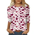 thumbnail image 1 of Penkiiy Chemises de la Saint-Valentin pour Femmes Décontractées Manches 3/4 Col Rond Blouses Imprimé Mignon Tuniques Tops 2025 4TG Multicolore, 1 of 5