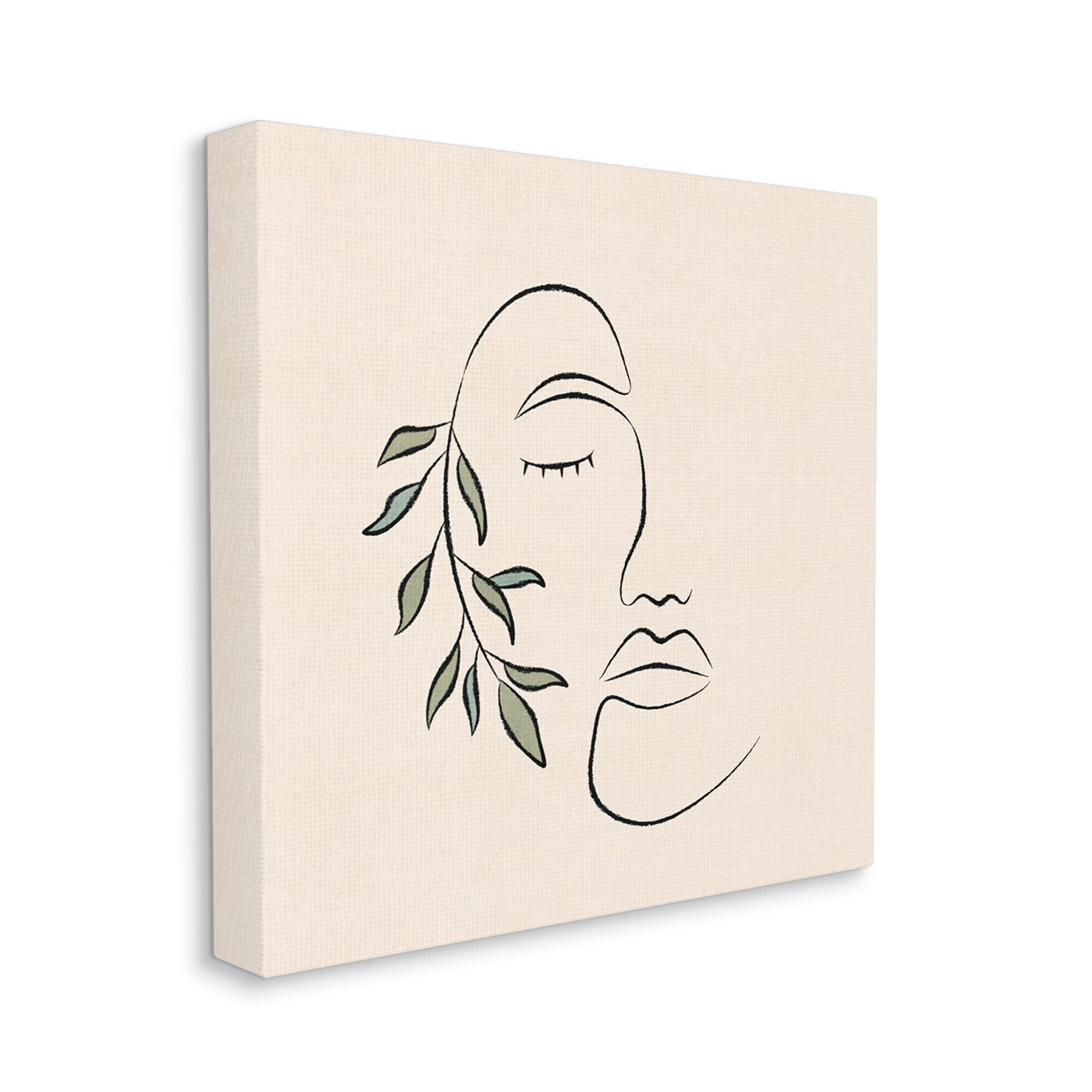 Stupell Industries Woman Face Abstract Line Doodle Botanical Sprig Graphic Art Gallery Wrapped Canvas Print Wall Art, Design by JJ Design House LLC