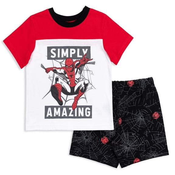 Marvel Avengers Spider-Man Little Boys T-Shirt and French Terry Shorts Outfit Set Toddler to Big Kid