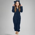 thumbnail image 1 of Girls Fleece Zip Up Jumpsuits Kids Hooded Rompers Costume Winter Clothes 5 14 Years Navy, 1 of 5