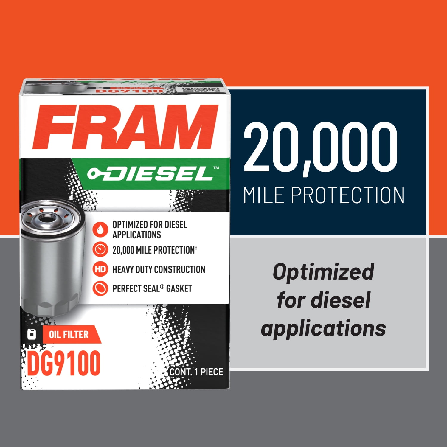 FRAM DG9100 Diesel 20,000 Mile Oil Filter, Fits Select Diesel Vehicles