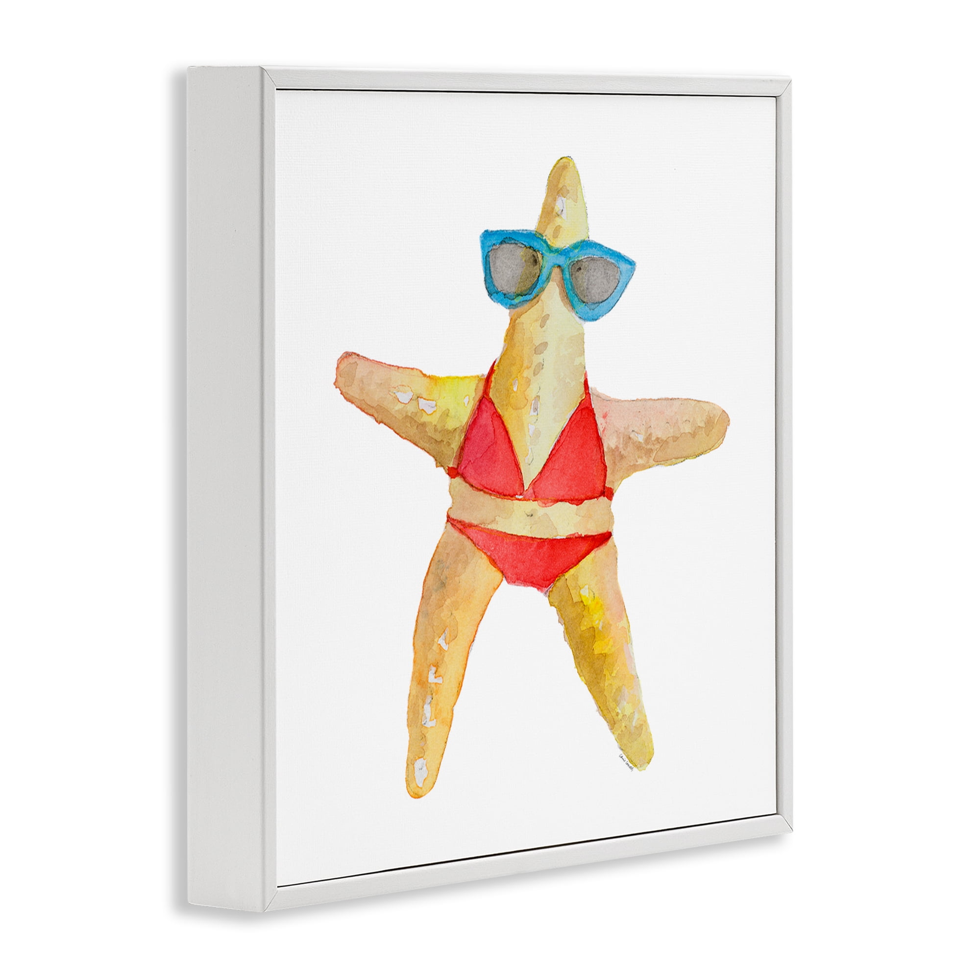 Stupell Industries Fun Swimsuit Starfish Novelty Painting White Framed Art Print Wall Art, 17 x 17