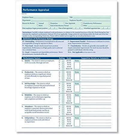 Performance Appraisal Form | 8-1/2” x 11” | HR & Employee Management | 50 Pack