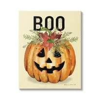 Stupell Industries Boo Seasonal Halloween Flowers Holiday Painting Gallery Wrapped Canvas Print Wall Art