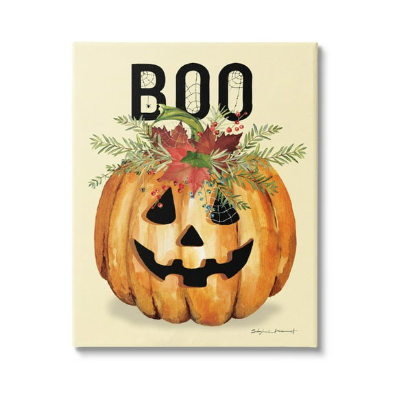 Stupell Industries Boo Seasonal Halloween Flowers Holiday Painting Gallery Wrapped Canvas Print Wall Art