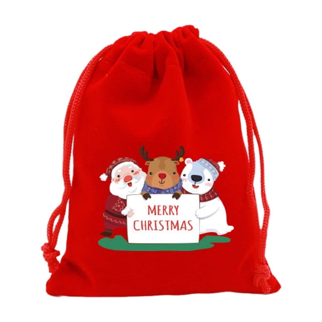 Christmas Bags for Gifts,Large Christmas Gift Bags Christmas Flannel Bag Christmas Apples Candy Packaging Bag Christmas Gift Bag Drawstring Bag Flannel Small Bag with Drawstring 7.87X5.91In