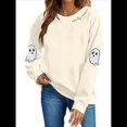 thumbnail image 1 of Suéter Informal de Larga con Cuello Redondo y Estampado de Calavera Fantasma para Mujer, para Otoño e Invierno, con Farolillos de Halloween Albaricoque L, 1 of 9