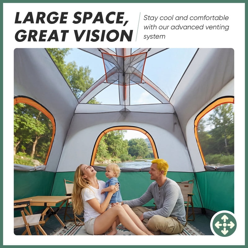 Gianna 6 Person Waterproof & Windproof Family Camping Tent with Large Interior, Easy Setup Cabin Tent with Mesh Windows & Skylights, Portable Outdoor Tent for Camping, Green