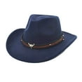 thumbnail image 3 of XIAOCHA Mens Bull‑Skull‑Ornament Cowboy Hat Solid Shapeable‑Brim Western Hats Rodeo‑Event Wide Brim Western Hat,Navy, 3 of 3