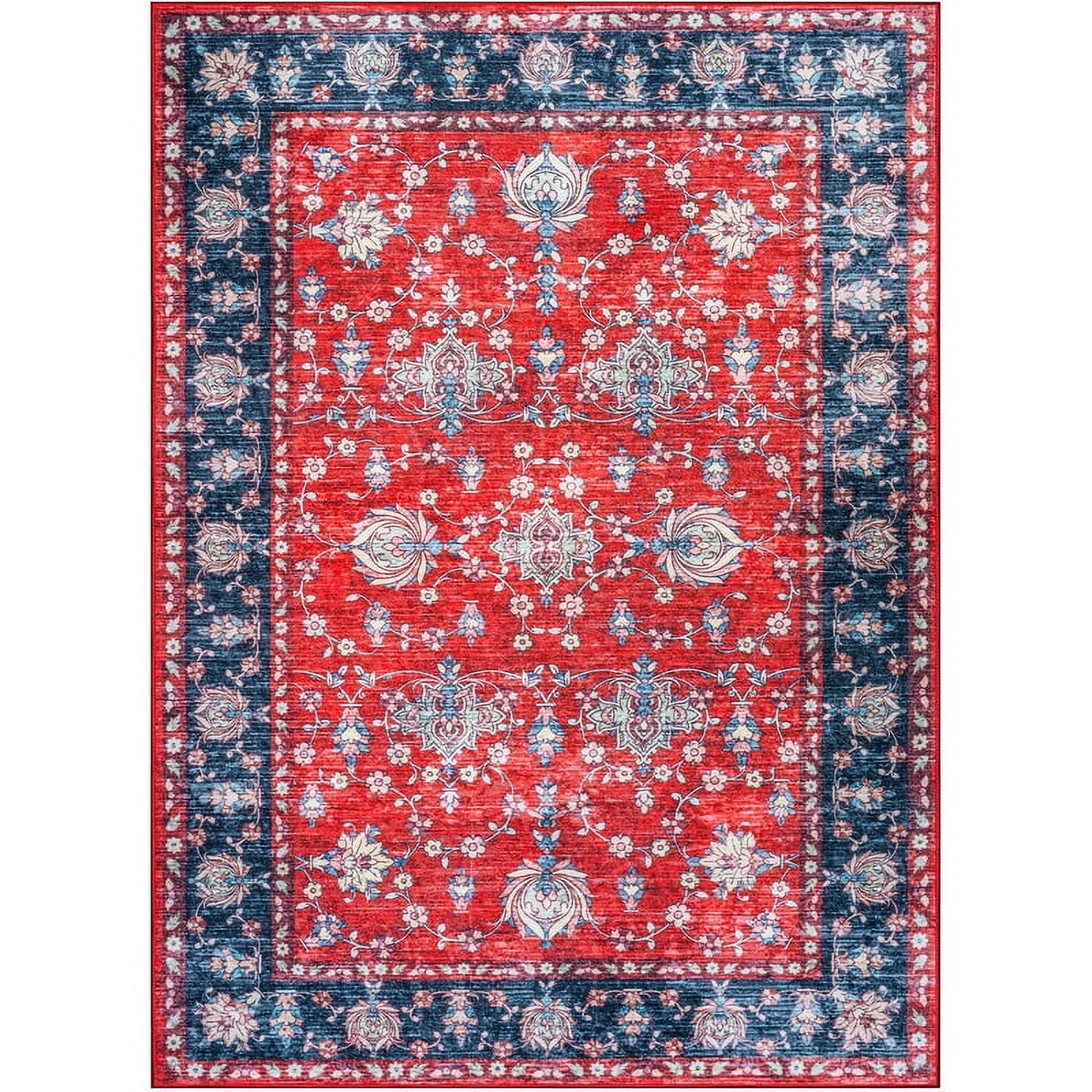Jamfeel 2x3 Small Rugs Vintage Print Washable Door Mat Indoor Entrance Low Pile Rug for Living Room Entryway, Kitchen, Red