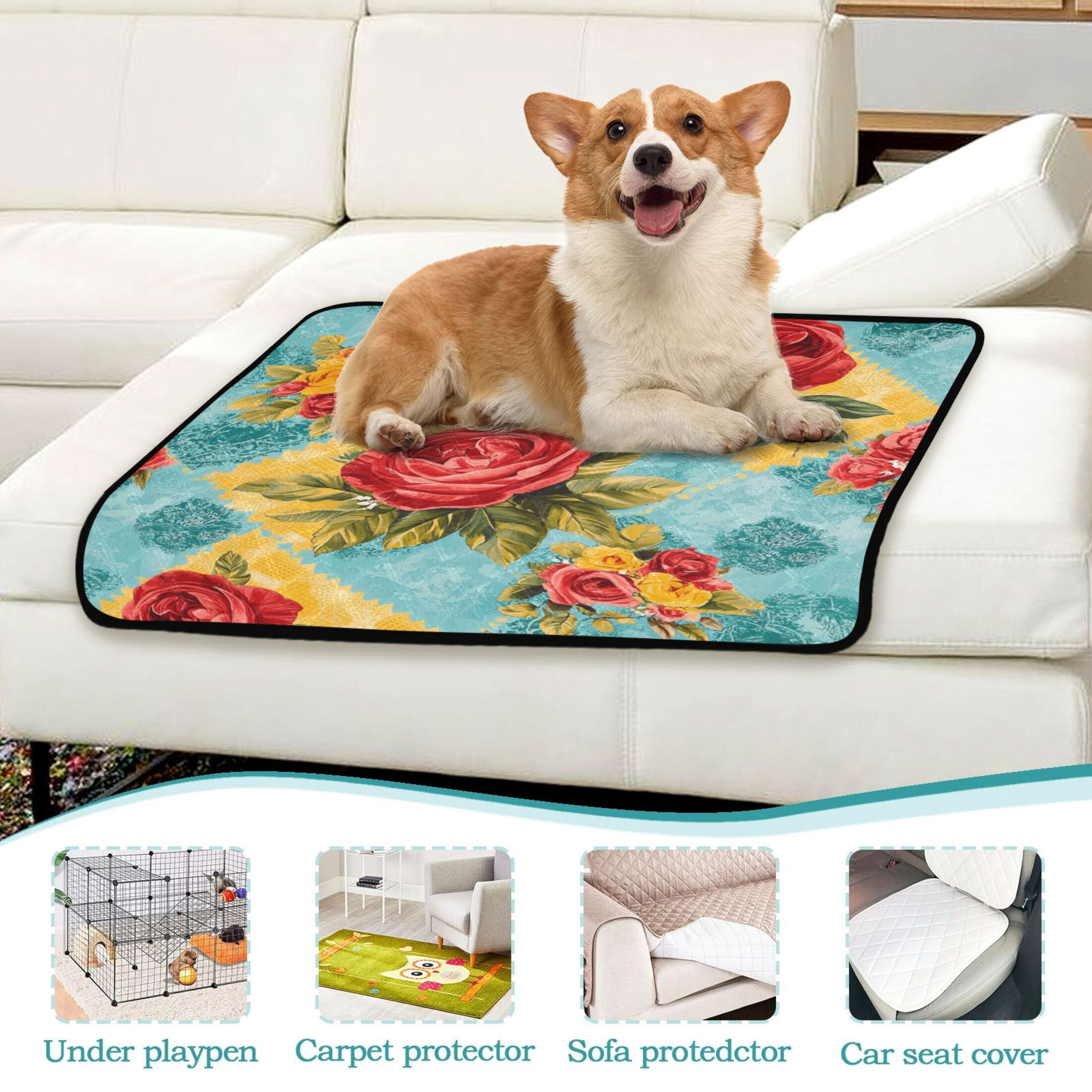 Qxltty Vintage Rose Quilt Chart Cat litter Pads Pet Set of 3 Diaper Mats Center Anti-leakage Layer Absorbent Soft and Comfortable