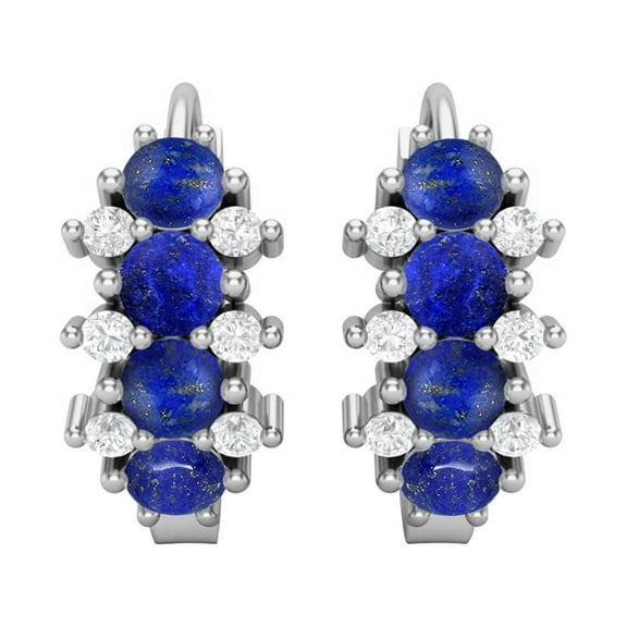 925 Sterling Silver 1.36 Ct Round Lapis Huggie Hoop Women's Wedding Earrings