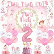 Ballet 2nd Birthday Party Decoration Bow Two Two Cute Birthday Decoration Backdrop Banner Ballet Ballerina Tutu Cute Cake Topper Hanging Swirl Ballerina Party Centerpiece Tutu Dance Balloon