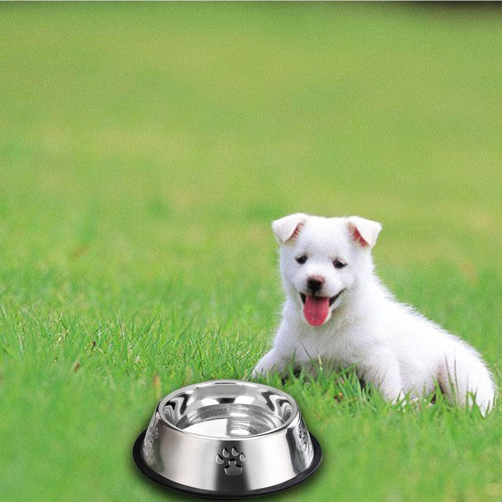 Kiibsot 2 Pack Stainless Steel Dog Bowls, Dog Feeding Dishes, Anti-Turn Over Pet Food Bowls with Rubber Base, Small Medium Large Pet Feeder for Food and Water