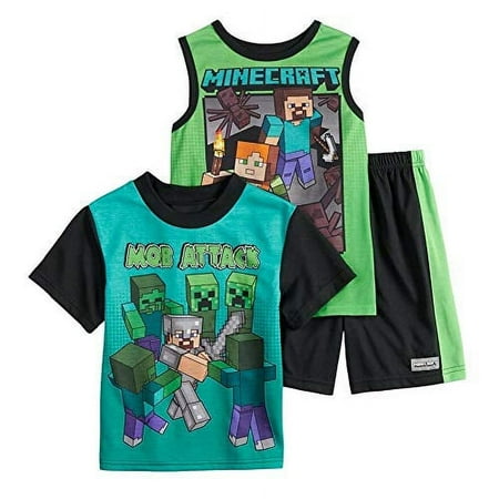 Minecraft Creeper Boys' 3-Piece Pajama Set Green, Black, Size 10