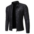 thumbnail image 1 of Abrigo de moto para hombre nuevo de otoño e invierno con cuello alto y todo fósforo de piel sintética lavada para hombre, 1 of 5