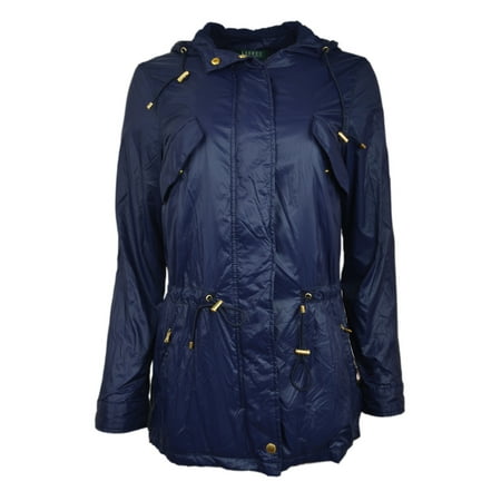 New 7002-1 LRL Ralph Lauren Womens Navy Blue Full Zip Nylon Jacket Petite Medium PM