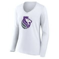 thumbnail image 2 of Women's White Sacramento Kings Alternate Logo V-Neck Long Sleeve T-Shirt, 2 of 3