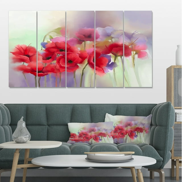 Watercolor Red Poppy Flowers Painting - Large Floral Canvas Artwork