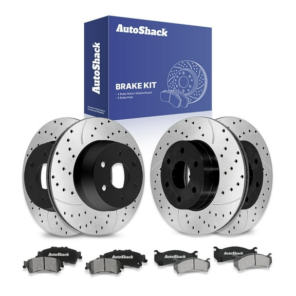 AutoShack Front & Rear Drilled & Slotted Brake Rotors Ceramic Brake Pads | Replacement for GMC Sierra 1500 Classic Chevrolet Silverado 1500 Astro 4WD | E-Coated | 12-PC Brake Kit | ShadowGuard
