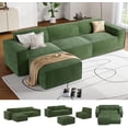 thumbnail image 3 of CHITOOMA Modular Sectional Couch L Shape with Ottoman, 111" Corduroy Cloud Couches with Deep Seats and High-Back Design, 3-Seater Sleep Sofa for Living Room, No Assembly Required, Green, 3 of 9