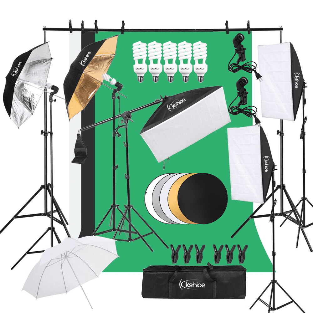 Grey Backdrop & Stand Fodoto 3-Point Photo Video Continuous Umbrella Lighting Kit