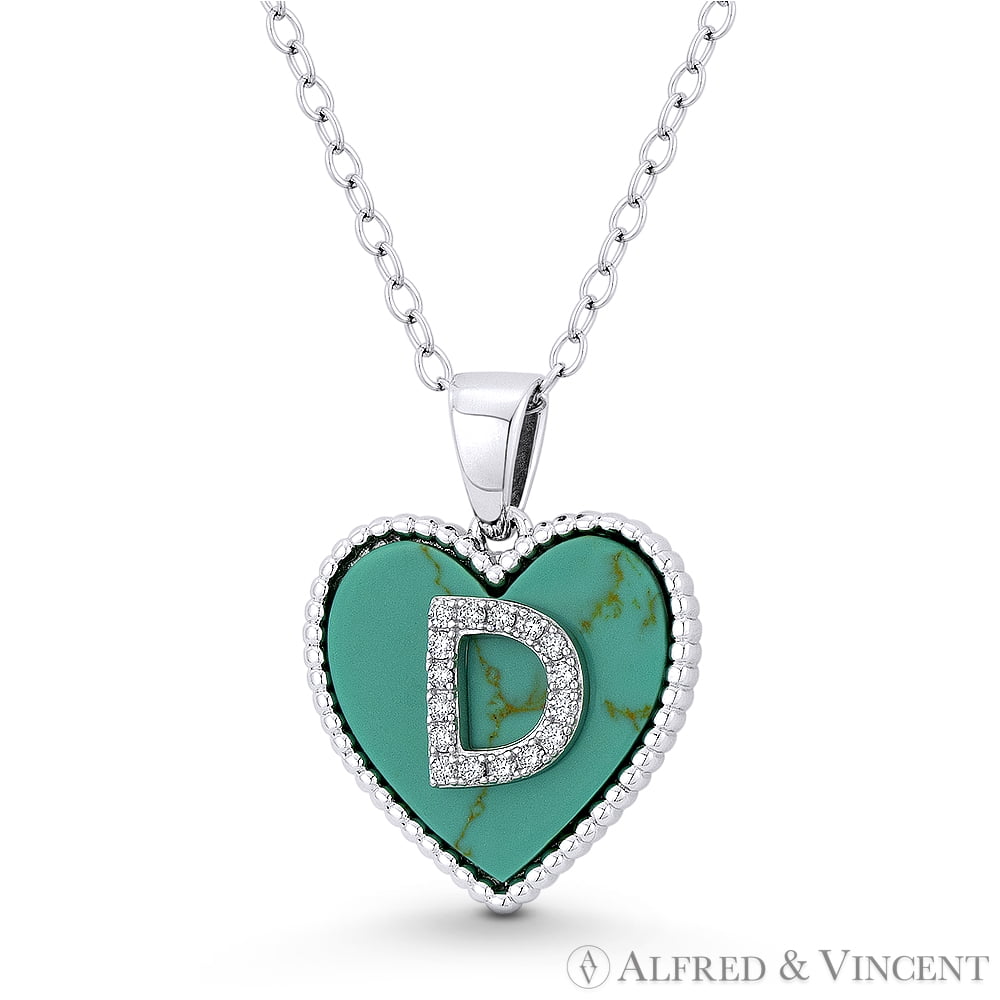 CZ Crystal Initial Letter D On Faux Turquoise Heart Charm 20x15mm