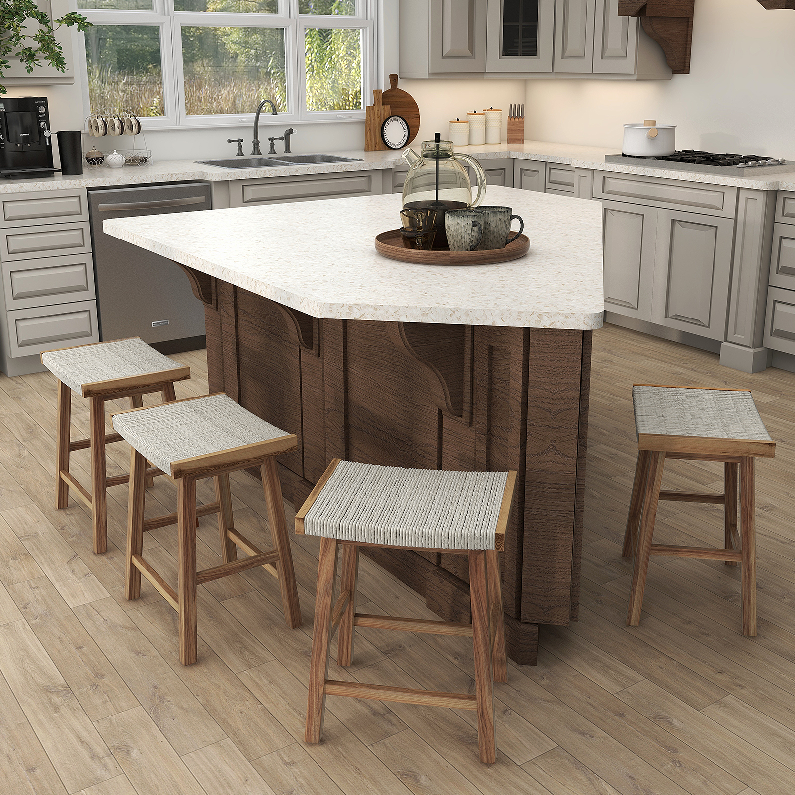 BLACK JAGUAR Bar Stools Set of 2 25.5” Counter Height Bar Stools with Seagrass Woven Seat Solid Wood Frame & Comfortable Footrests