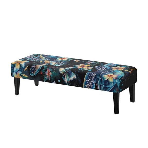 Whosucclay Turtle Plumeria Butterfly Paint Splatter Print Rectangle Bench Covers, Stain Resistant Bench Chair Slipcovers for Living Room, Bedroom, Kitchen Machine Washable Bench Seat Protector Cover