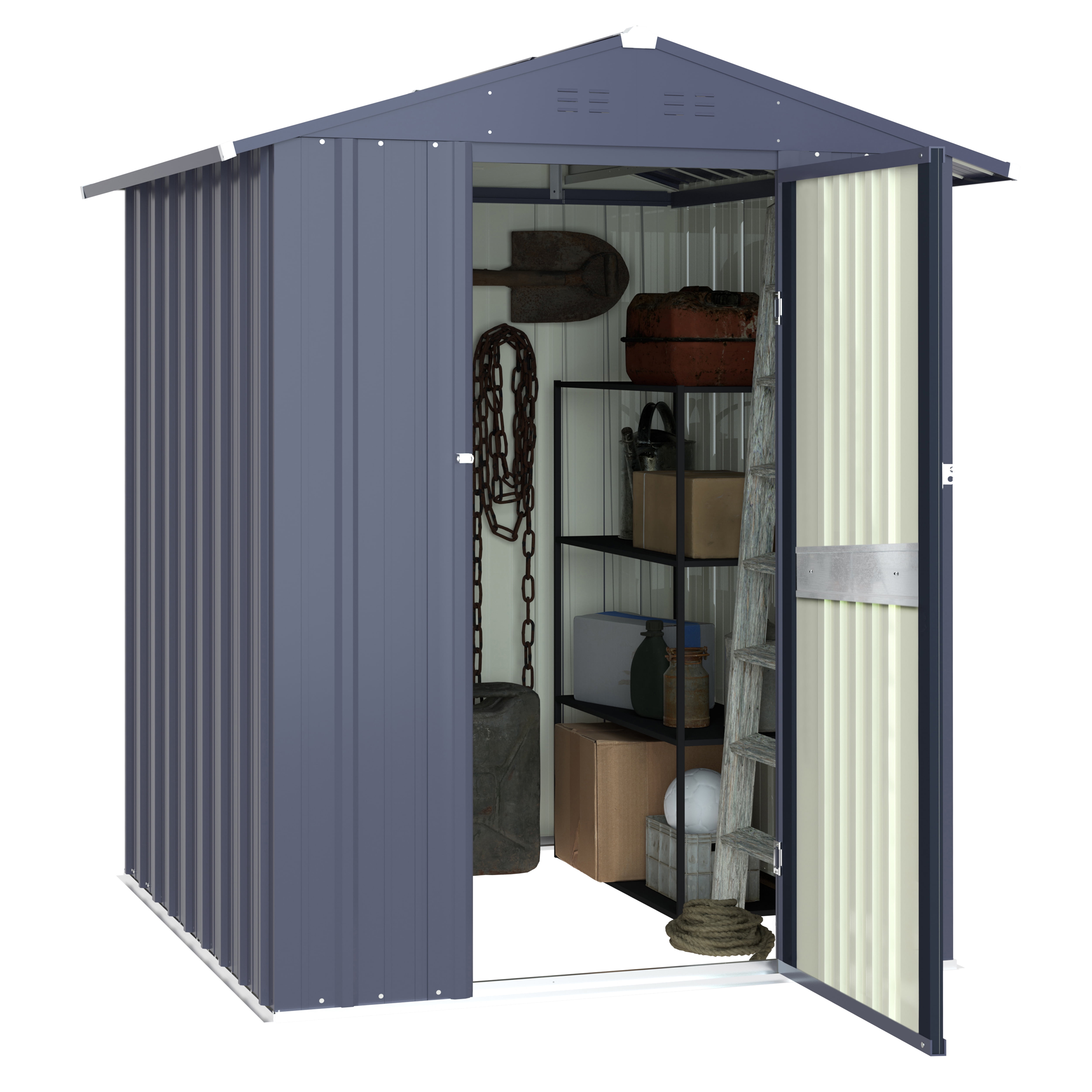 VEIKOUS 4'x 6' Outdoor Storage Shed, Galvanized Steel Tool Shed W/Lockable Door and Vents, Gray