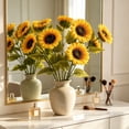 thumbnail image 4 of Artificial Sunflower Bouquet Faux Silk Sun Flower Stems Home Living Room Office Floor Vase Decor Wedding Farmhouse Table Centerpiece Floral Arrangement Natural Style Decoration, 4 of 6