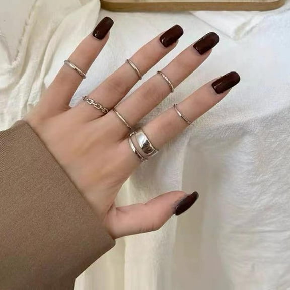 SSKFHGI Seven-Piece Ring Set Silver Open Adjustable Women'S Hip-Hop Ring Set