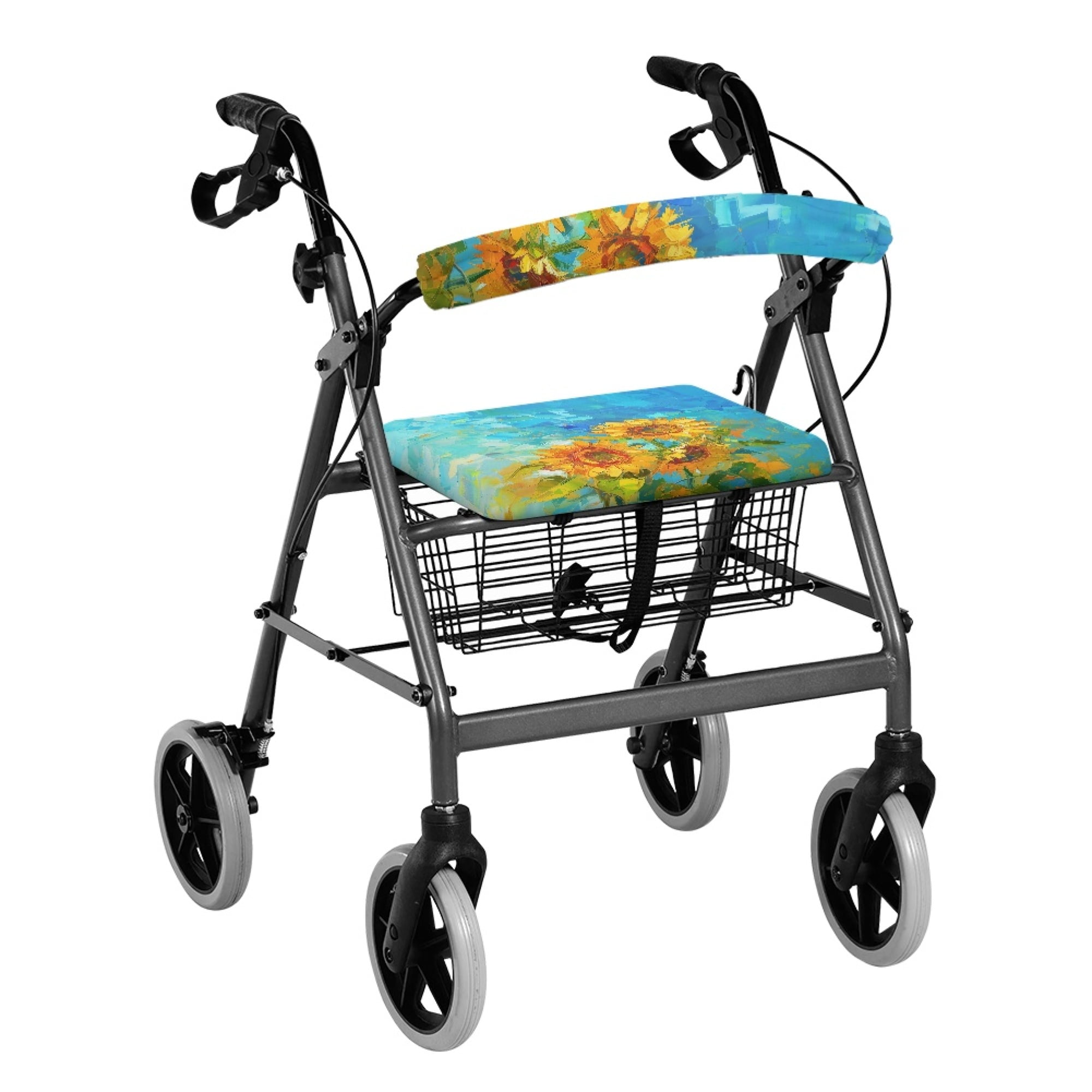 COEQINE Sunflower Medical Products Rollator Walker Seat & Back Cover Oil Paint Adjustable Rollator Seat Padded Cover Walker Protection Decor Covers Gifts for Friends Family