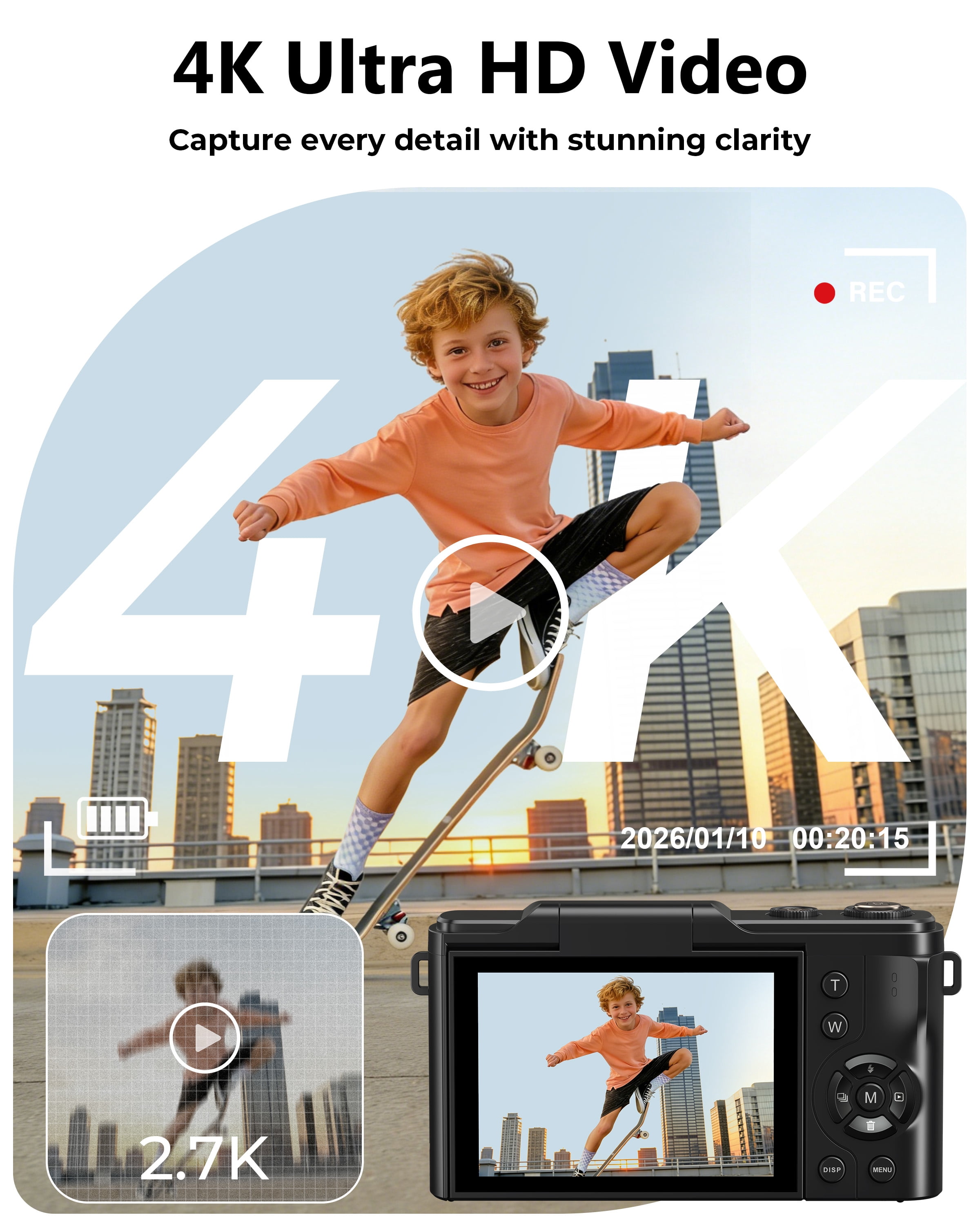 Digital Camera 4K 64MP Vlogging Camera for Photography, 18x Zoom, Autofocus, Flip Screen with 32GB Card