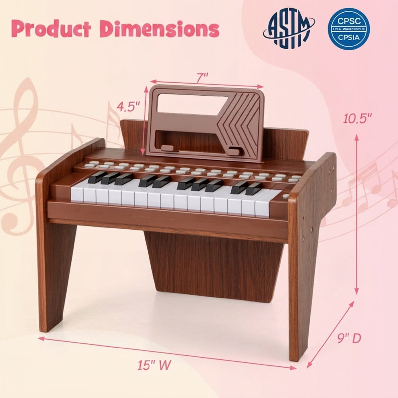 Redsmile 25-Key Kids Piano Keyboard with Adjustable Speed, Volume Control and Hidden Battery Box for Toddlers, Brown