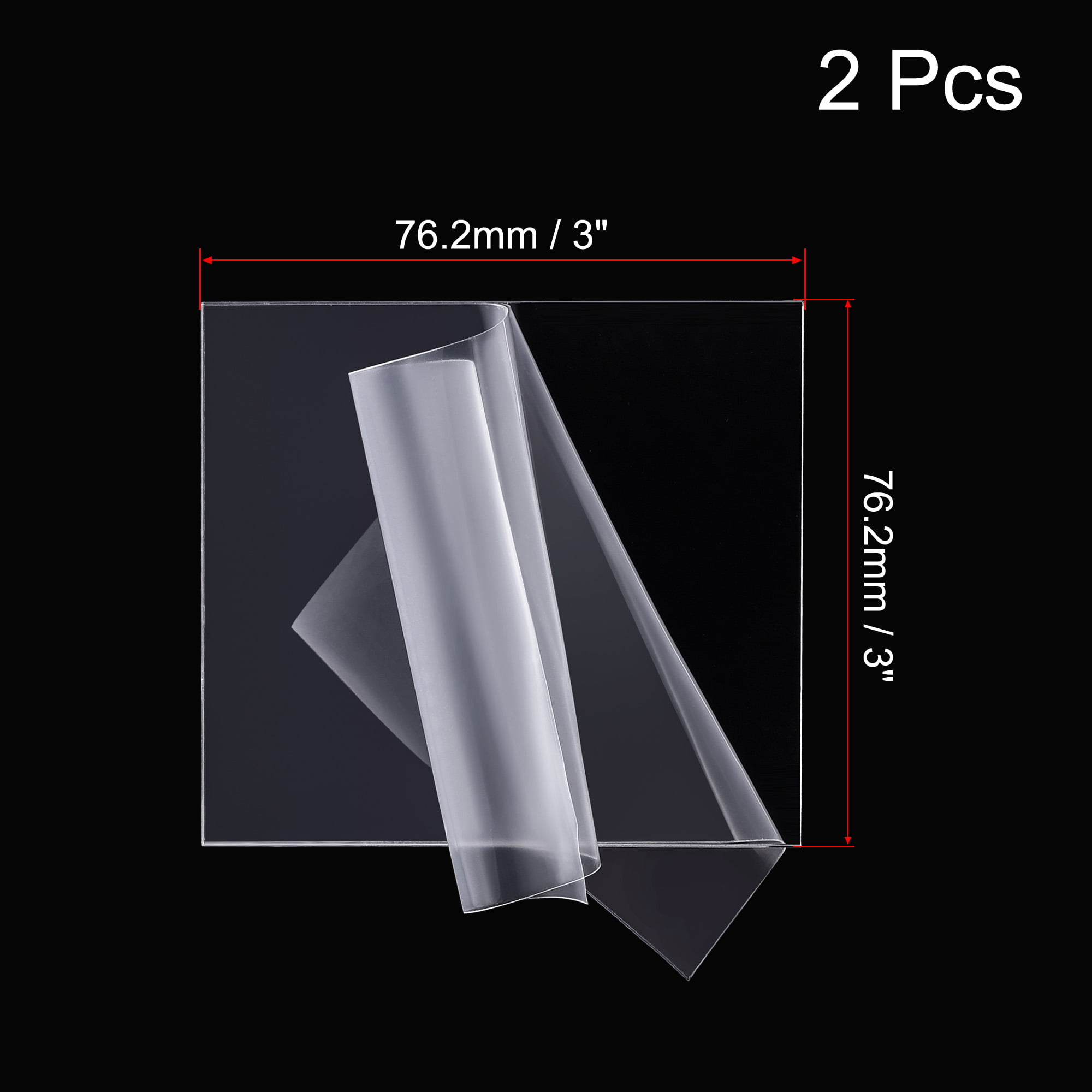 2pcs Acrylic Sheet,Clear,2.5mm Thick,76.2 x 76.2mm,Plastic Board 