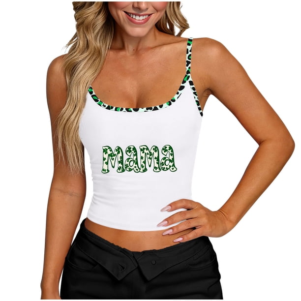 TaTaai Women's St. Patrick's Day Tank Top Sleeveless V-Neck Green Print Camisole Casual Summer Crop Vest Irish Festival Gift