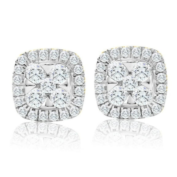 Pompeii 1Ct T.W. Pave Diamond Cushion Halo Studs 10k Yellow Gold Lab Grown Earrings