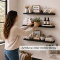 thumbnail image 3 of Induslyfe Large Black Floating Wall Shelves, Wood Wall Mounted Shelf, Set, 22.5 x 6.7 in, Set of 3, shelf over toilet farmhouse decor, 3 of 6