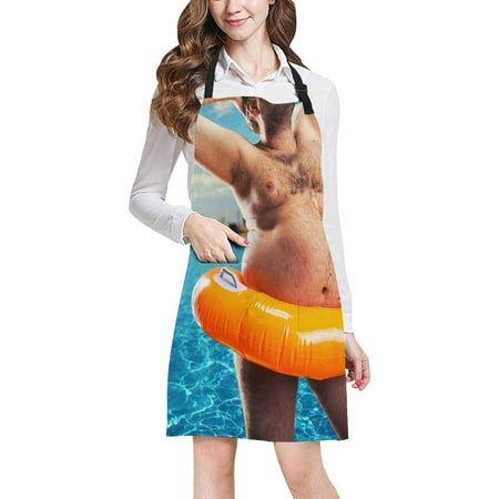

ASHLEIGH Funny Strange Man at The Pool Adjustable Bib Apron with Pockets Commercial Restaurant and Home Kitchen Apron for Women Men