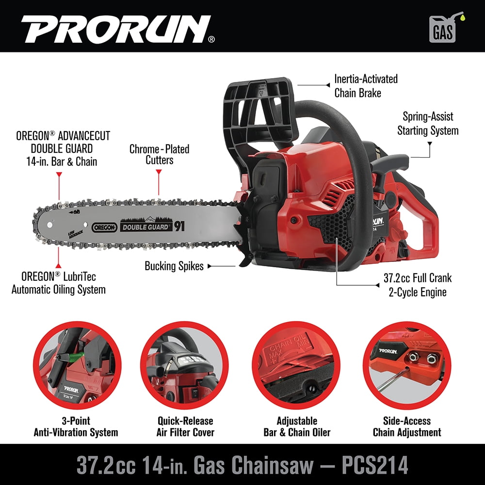 PRORUN 14-in. 37.2cc 2-Cycle Gas-Powered Chainsaw